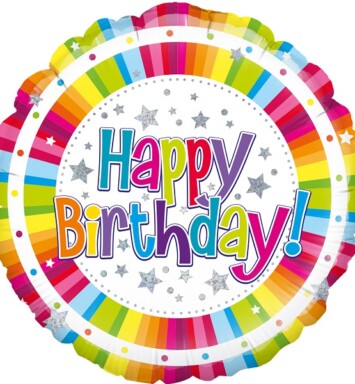 18 Inch Bright Stripe Birthday Foil Balloon