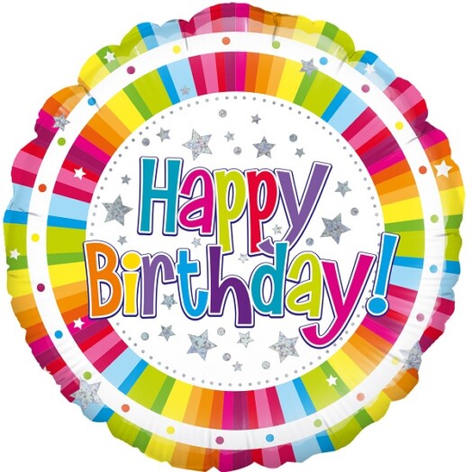 18 Inch Bright Stripe Birthday Foil Balloon