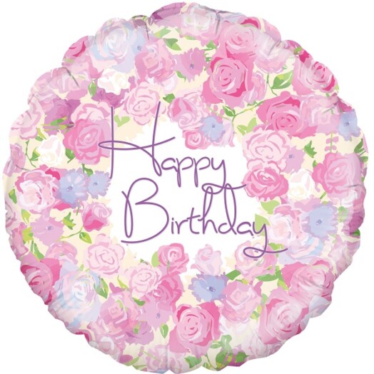 18 Inch Vintage Floral Birthday Foil Balloon