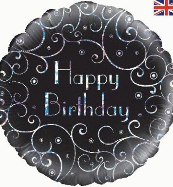 18 Inch Birthday Black Swirls Foil Balloon
