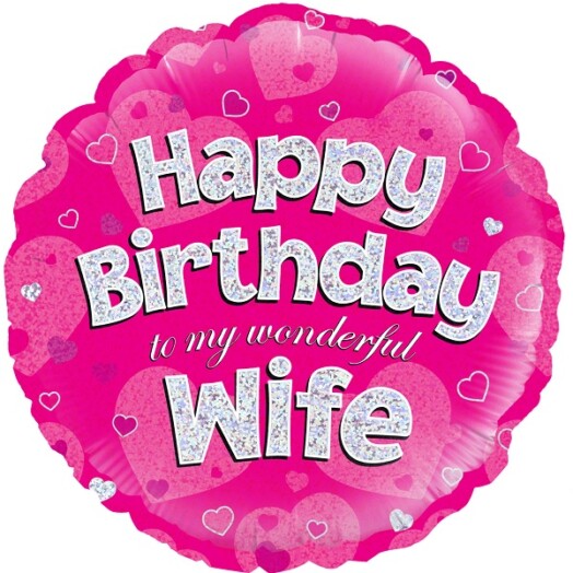 18" Happy Birthday Wife Pink Foil Balloon