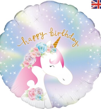 18 Inch Pastel Unicorn Birthday Holographic Foil Balloon