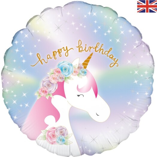 18 Inch Pastel Unicorn Birthday Holographic Foil Balloon