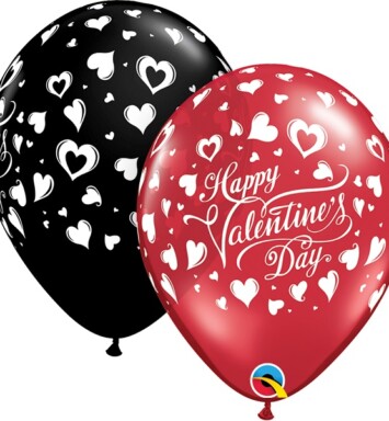11 Inch Valentine's Classic Hearts Onyx Black & Ruby Red