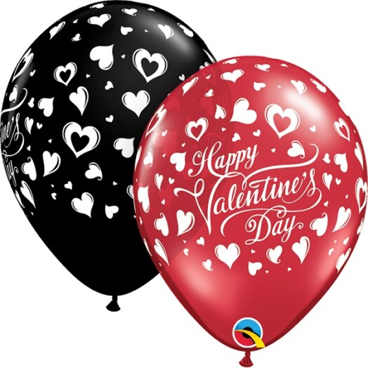 11 Inch Valentine's Classic Hearts Onyx Black & Ruby Red