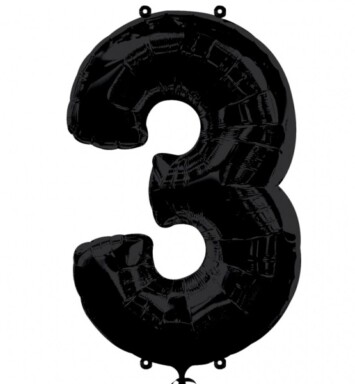 Large Black Number 3 Foil Balloon