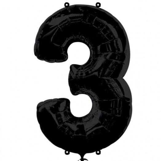 Large Black Number 3 Foil Balloon