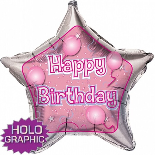 22" Glitzy Birthday Pink Holographic Foil Balloon