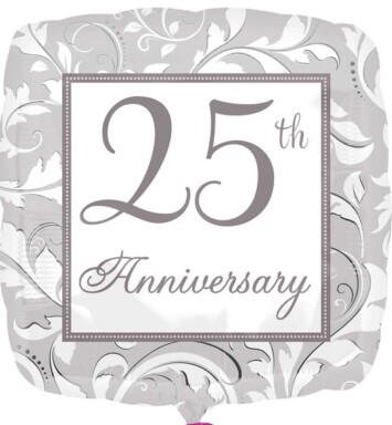 18 Inch 25th Anniversary Silver Elegant Scroll Foil Balloon