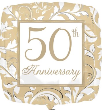 18 Inch 50th Anniversary Gold Elegant Scroll Foil Balloon