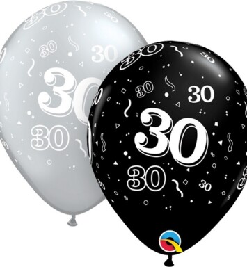 11 Inch 30-A-Round Assorted Onyx Black & Metallic Silver Latex