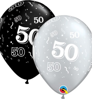 11 Inch 50-A-Round Assorted Onyx Black & Metallic Silver Latex