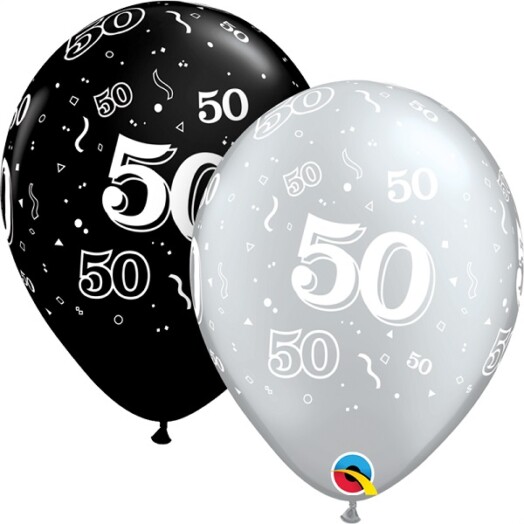 11 Inch 50-A-Round Assorted Onyx Black & Metallic Silver Latex