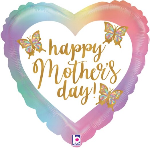 18 Inch Opal Mother's Day Butterflies Holographic Foil Balloon