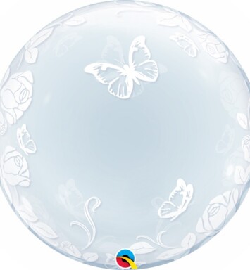 24" Deco Bubble - Elegant Roses & Butterflies Balloon