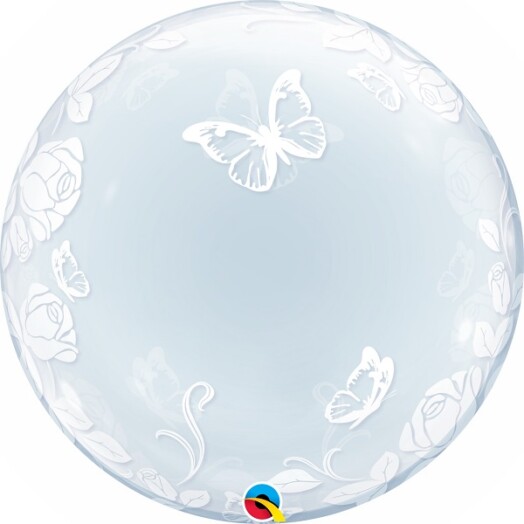 24" Deco Bubble - Elegant Roses & Butterflies Balloon