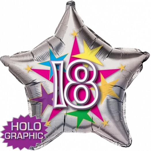 22" 18th Stellar Funn Star Holographic Foil Balloon