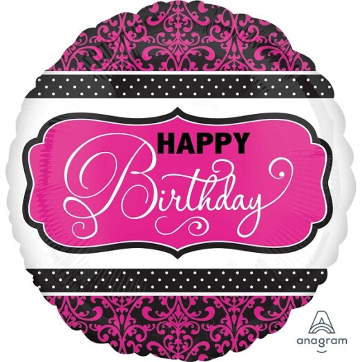 17 Inch Black,Pink & White Birthday Foil Balloon
