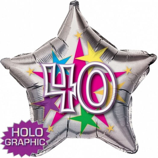 22" 40th Stellar Funn Star Holographic Foil Balloon