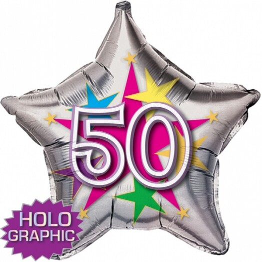22" 50th Stellar Funn Star Holographic Foil Balloon