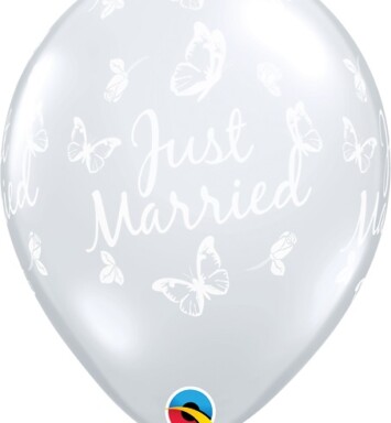 11 Inch Just Married Butterflies-A-Round Diamond Clear Latex