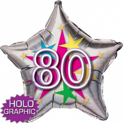 22" 80th Stellar Funn Star Holographic Foil Balloon