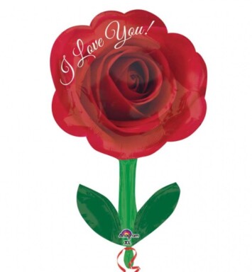 I Love You Rose with Stem Junior Shaped Foil Balloon