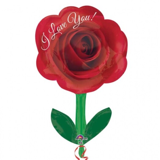 I Love You Rose with Stem Junior Shaped Foil Balloon