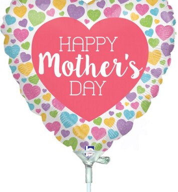 Air Filled 9 Inch Mother's Day Pastel Hearts Holographic Foil Balloon