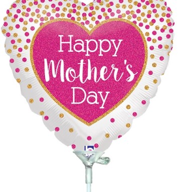 Air Filled 9 Inch Glittering Mother's Day Confetti Holographic Foil Balloon