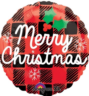 17 Inch Merry Christmas Plaid Foil Balloon