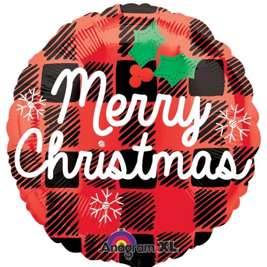 17 Inch Merry Christmas Plaid Foil Balloon