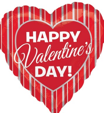17 Inch Happy Valentine's Day Silver Stripes Foil Balloon