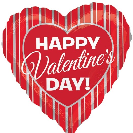 17 Inch Happy Valentine's Day Silver Stripes Foil Balloon
