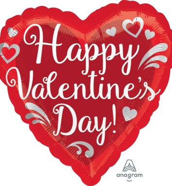 17 Inch Happy Valentine's Day Fancy Swirls Foil Balloon
