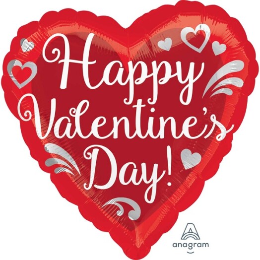17 Inch Happy Valentine's Day Fancy Swirls Foil Balloon