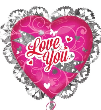 Love You Pink & Silver Super Shape Foil Balloon