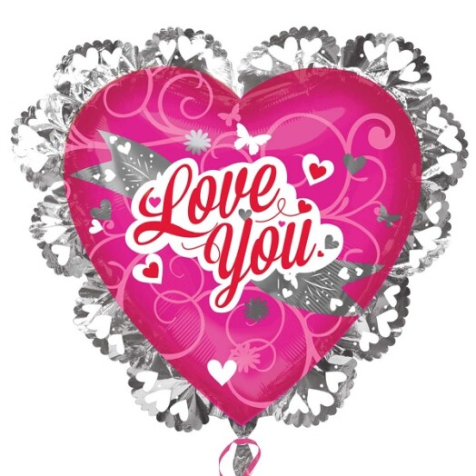 Love You Pink & Silver Super Shape Foil Balloon