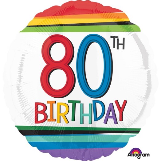 17 Inch Rainbow Birthday 80th Foil Balloon