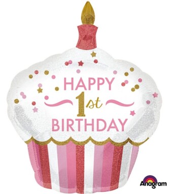 1st Birthday Cupcake Girl Super Shape Foil Balloon