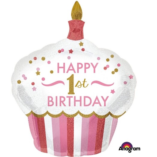 1st Birthday Cupcake Girl Super Shape Foil Balloon