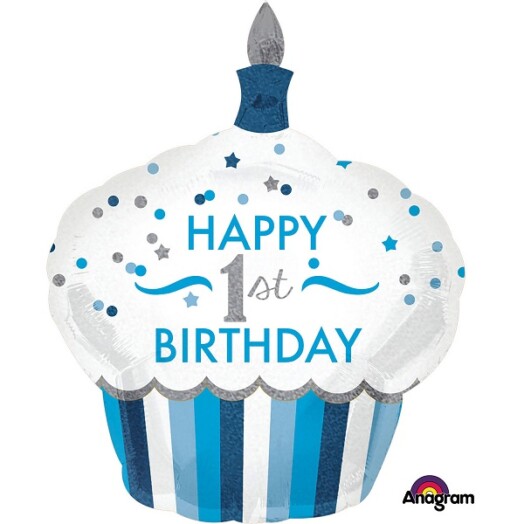 1st Birthday Cupcake Boy Super Shape Foil Balloon