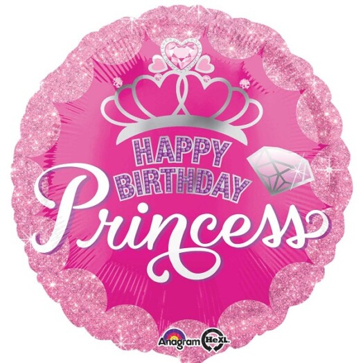 17 Inch Princess Crown & Gem Happy Birthday Foil Balloon
