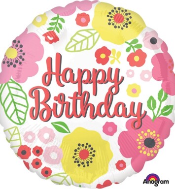 17 Inch Happy Birthday Floral Fancy Foil Balloon
