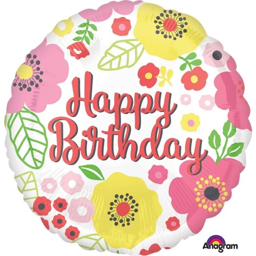17 Inch Happy Birthday Floral Fancy Foil Balloon