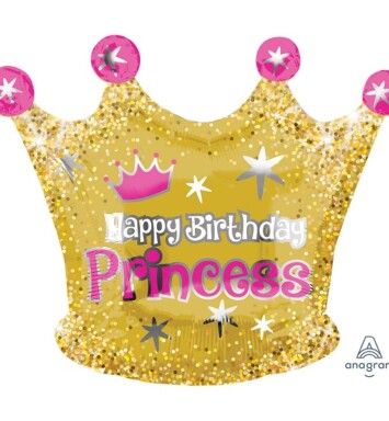 Gold Crown Happy Birthday Princess Junior Shaped Foil Balloon