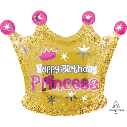 Gold Crown Happy Birthday Princess Junior Shaped Foil Balloon