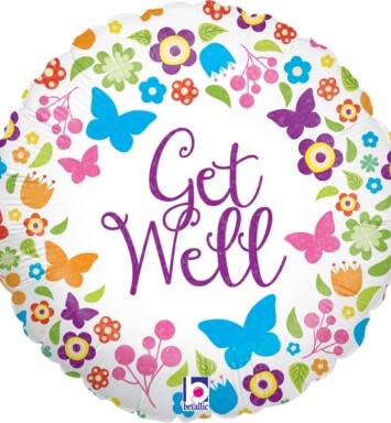 18 Inch Butterflies & Flowers Get Well Foil Balloon