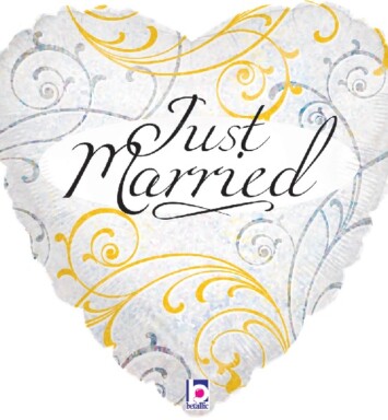 18" Just Married Filigree Foil Balloon