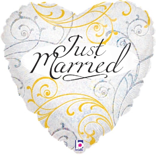 18" Just Married Filigree Foil Balloon